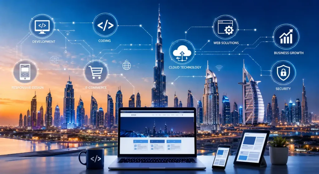 Dubai web development industry illustration Dubai web development industry illustration