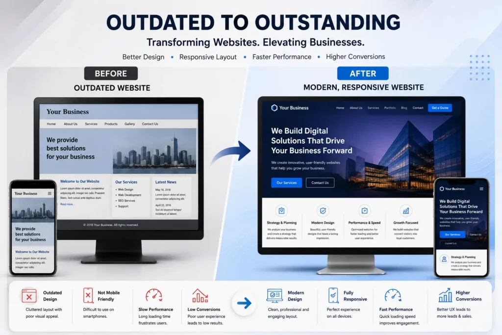 Website redesign before-and-after comparison Website redesign before-and-after comparison