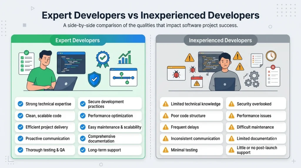 Comparison of expert vs inexperienced developers Comparison of expert vs inexperienced developers