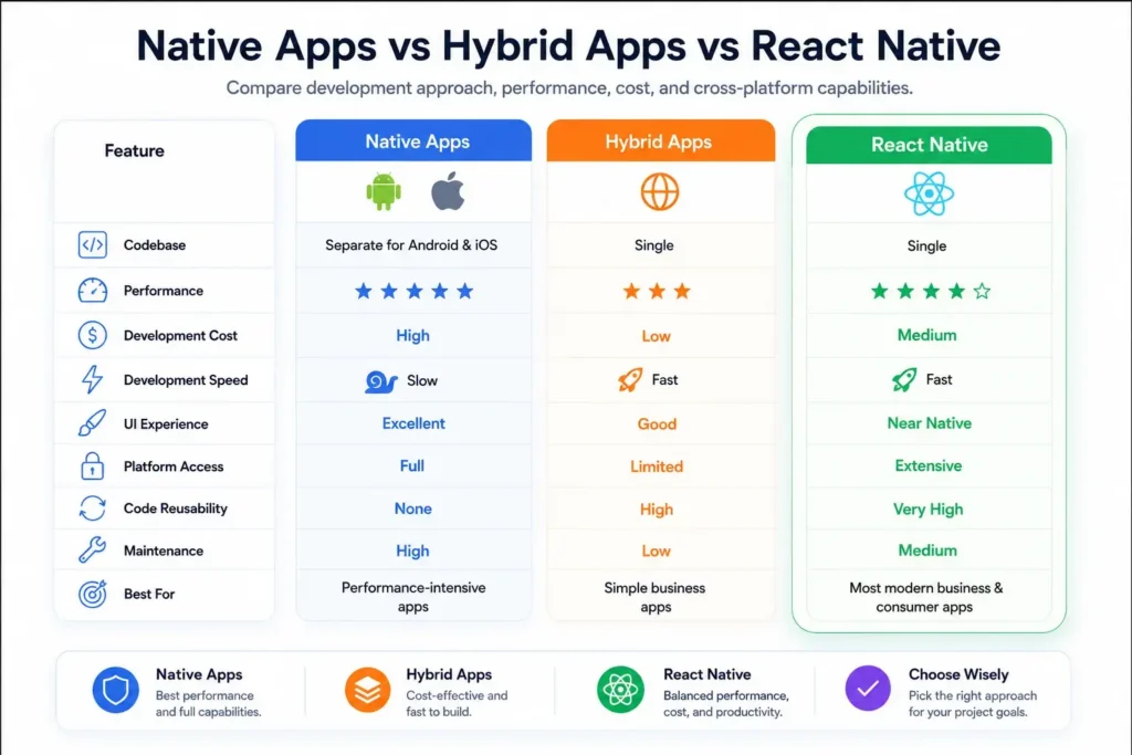 React Native vs Native vs Hybrid app development (Best choice) React Native vs Native vs Hybrid app development (Best choice)