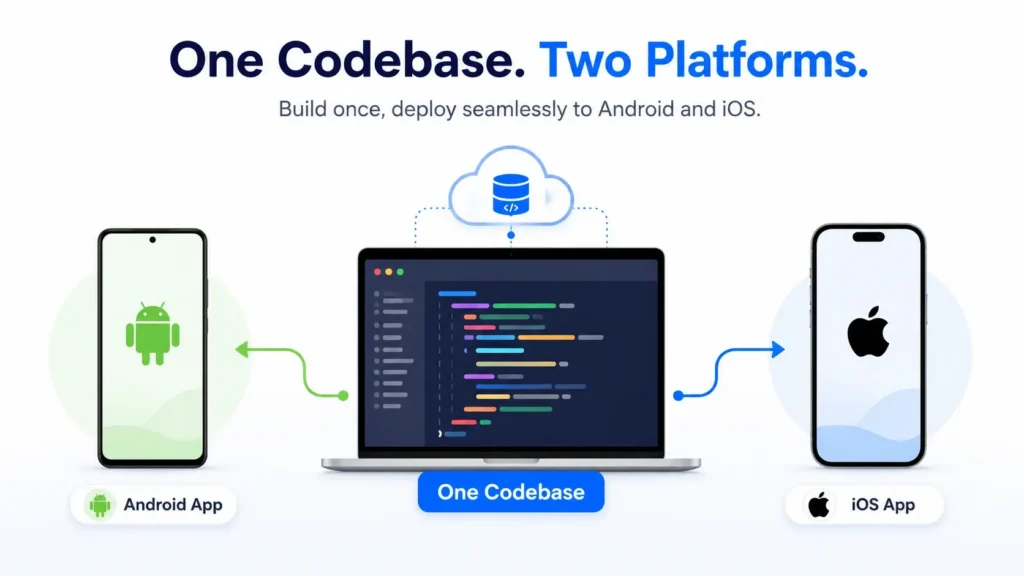 React Native React Native's single codebase for Android and iOS