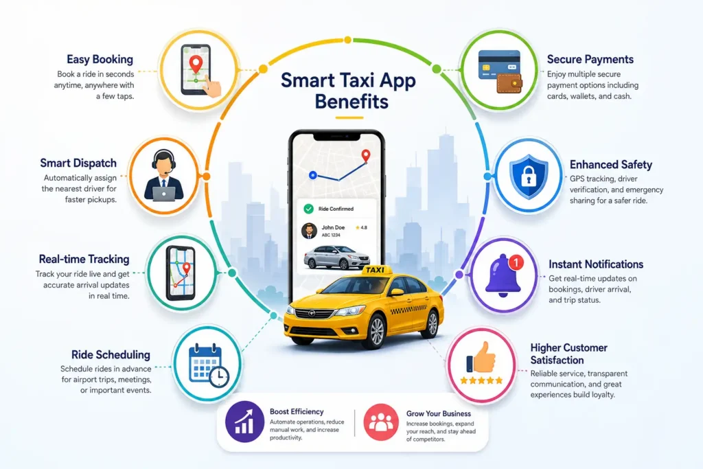 Key benefits of a taxi booking app for taxi businesses Key benefits of a taxi booking app for taxi businesses