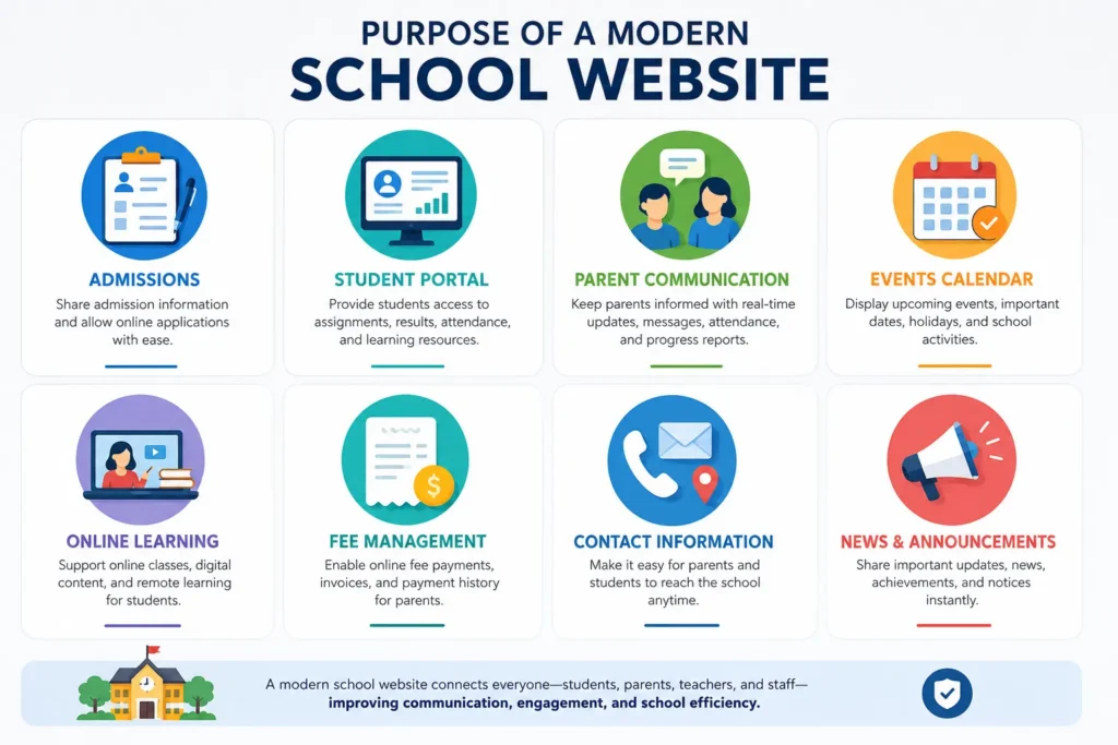 Modern school website features infographic Modern school website features infographic
