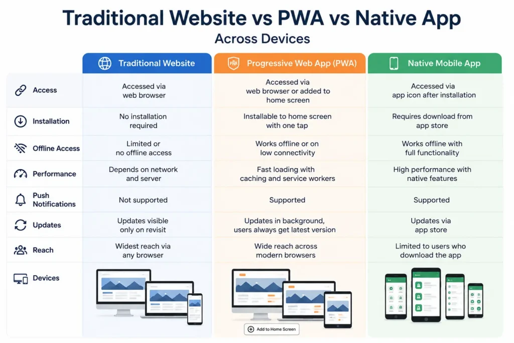 PWA vs website vs native app comparison PWA vs website vs native app comparison