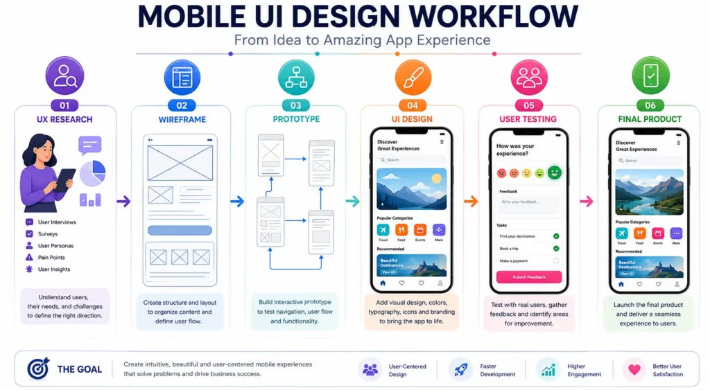 Mobile app UI UX design workflow process