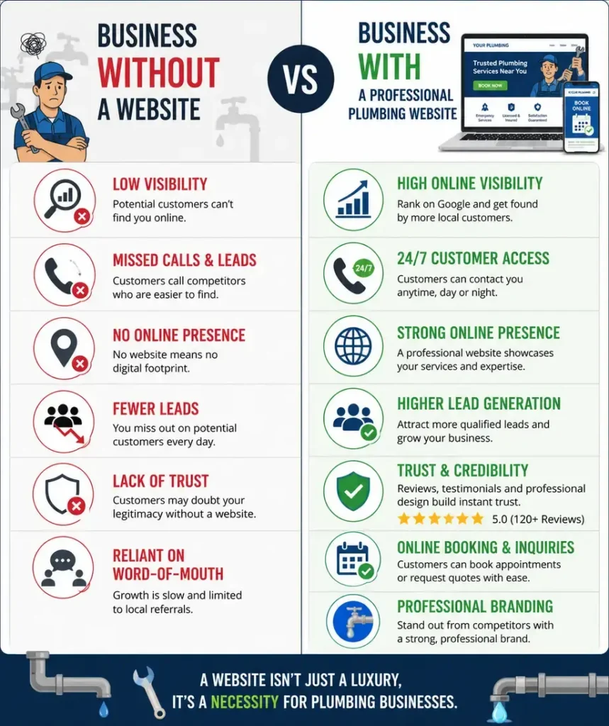 Plumbing business without vs with website comparison Plumbing business without vs with website comparison