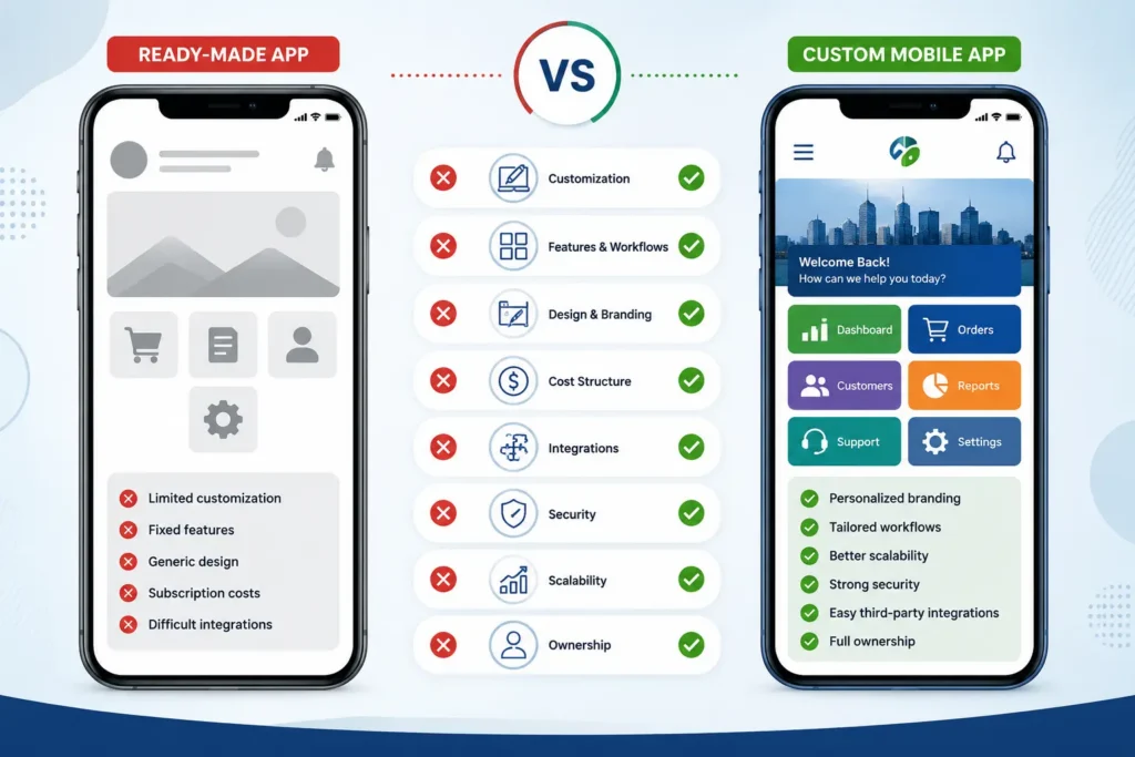 Custom app vs ready-made app comparison Custom app vs ready-made app comparison