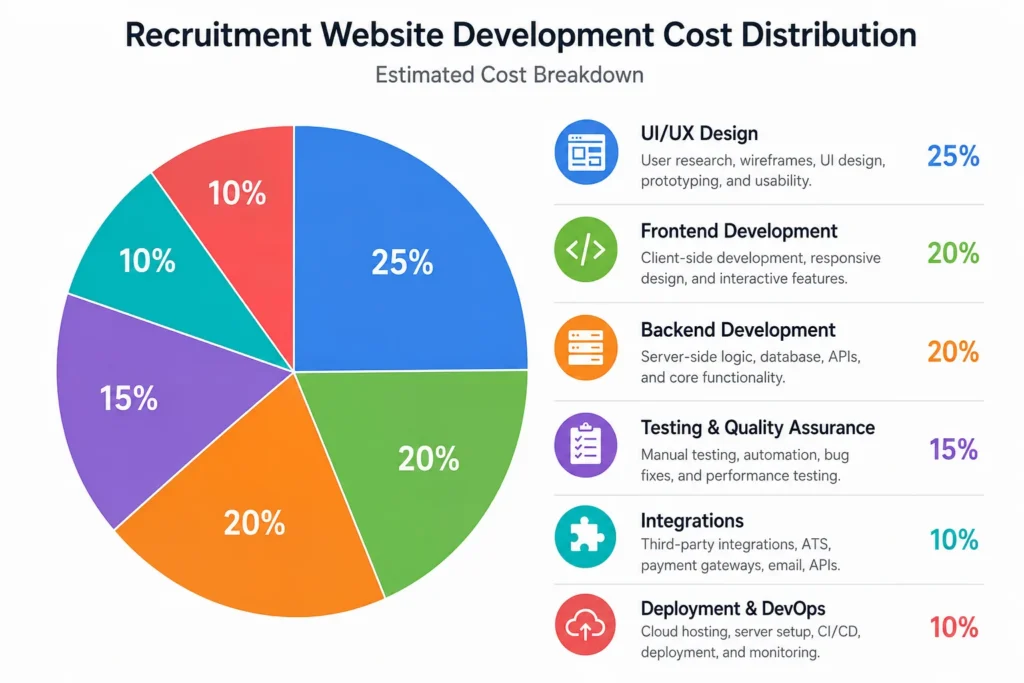 Recruitment website development cost breakdown chart Recruitment website development cost breakdown chart