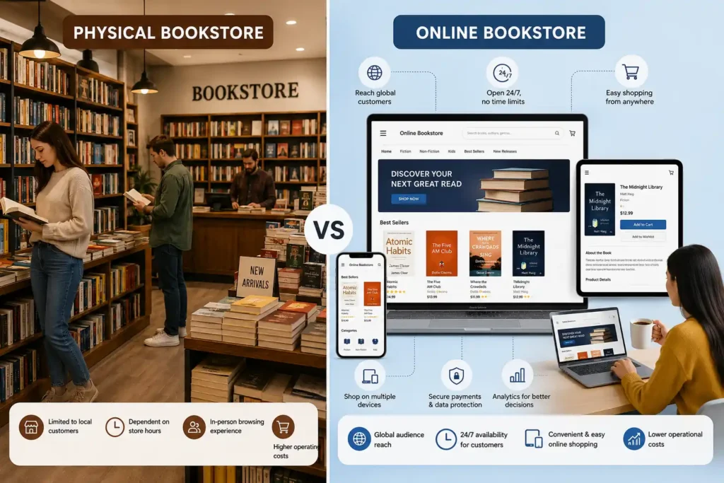 Physical bookstore vs online bookstore comparison Physical bookstore vs online bookstore comparison