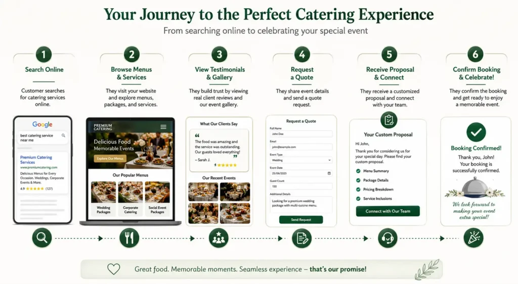 Catering website customer booking journey Catering website customer booking journey