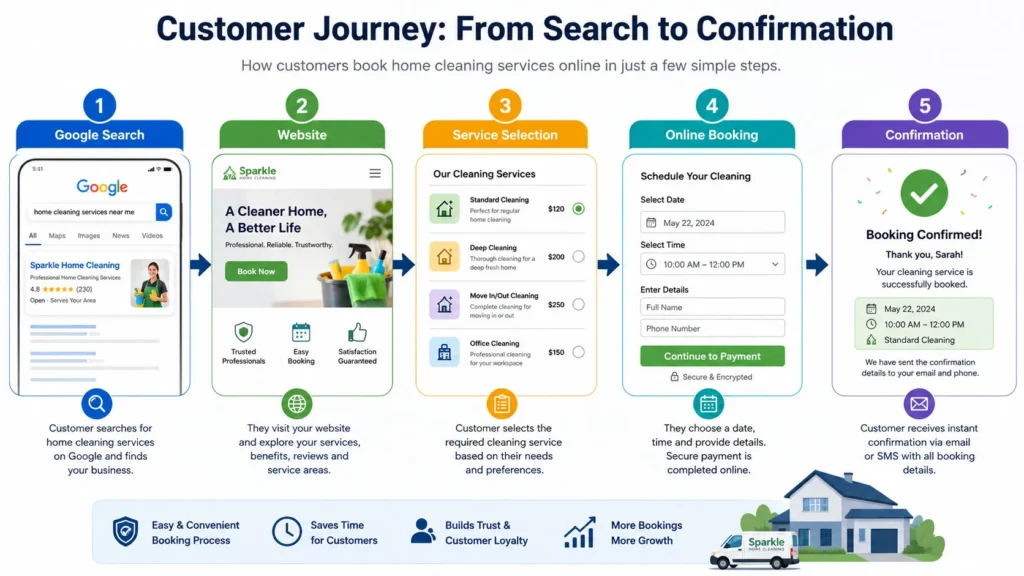 Home cleaning customer booking journey Home cleaning customer booking journey