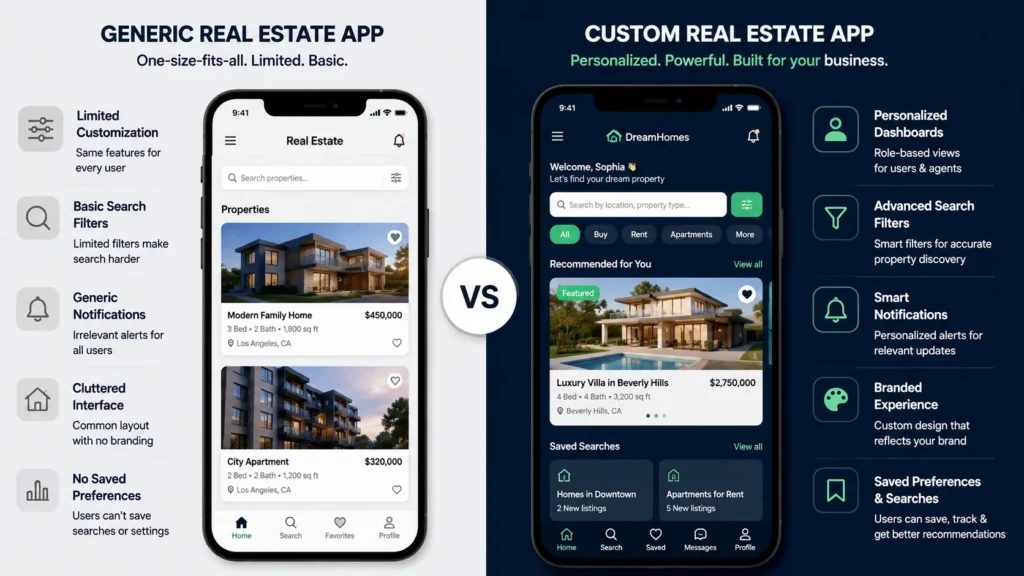 Custom real estate app vs generic property app comparison Custom real estate app vs generic property app comparison