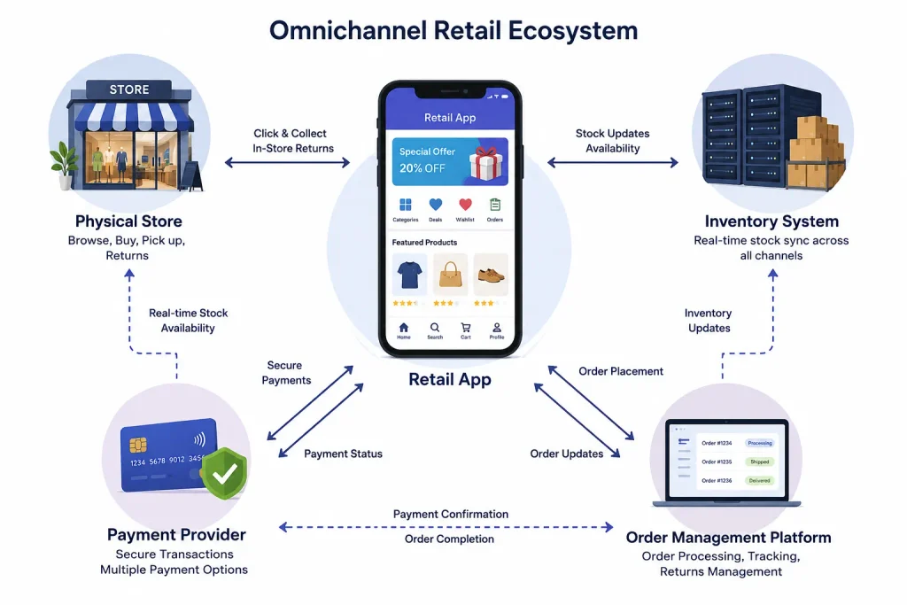 Omnichannel retail app integration diagram