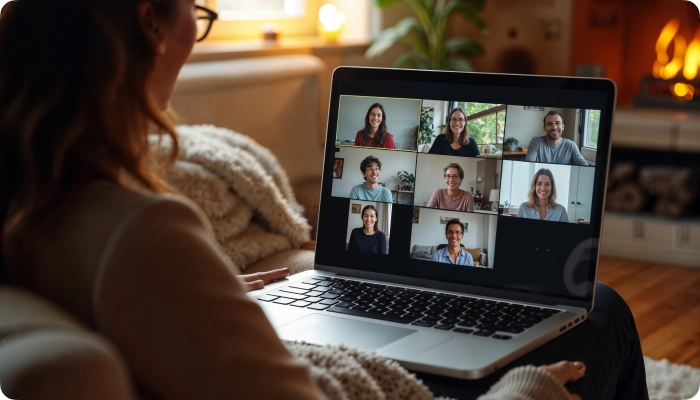 Virtual meeting with colleagues on video call