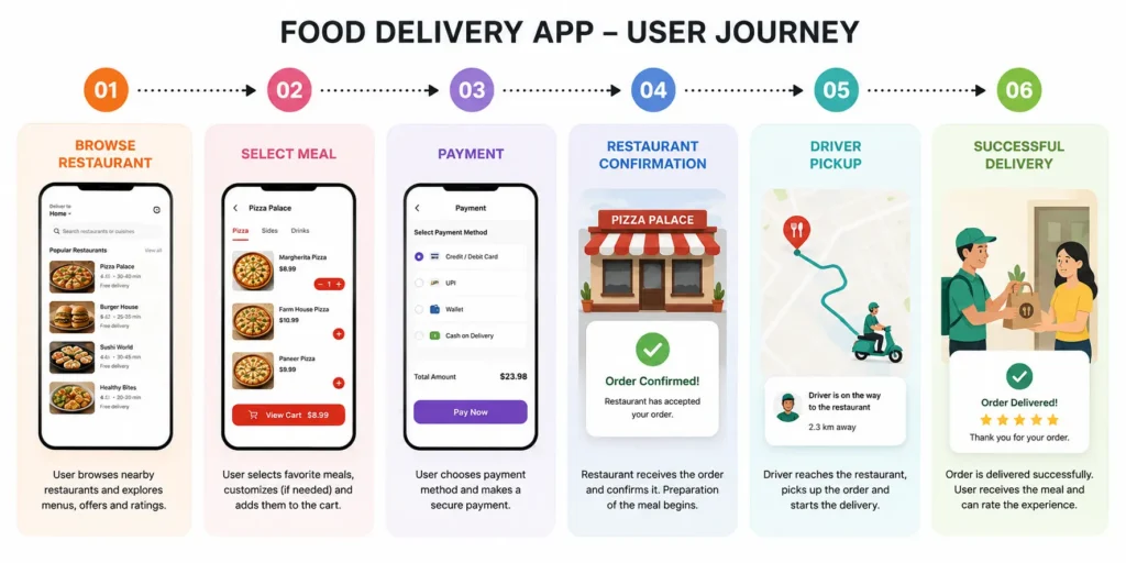 Food delivery app user journey from ordering to delivery Food delivery app user journey from ordering to delivery