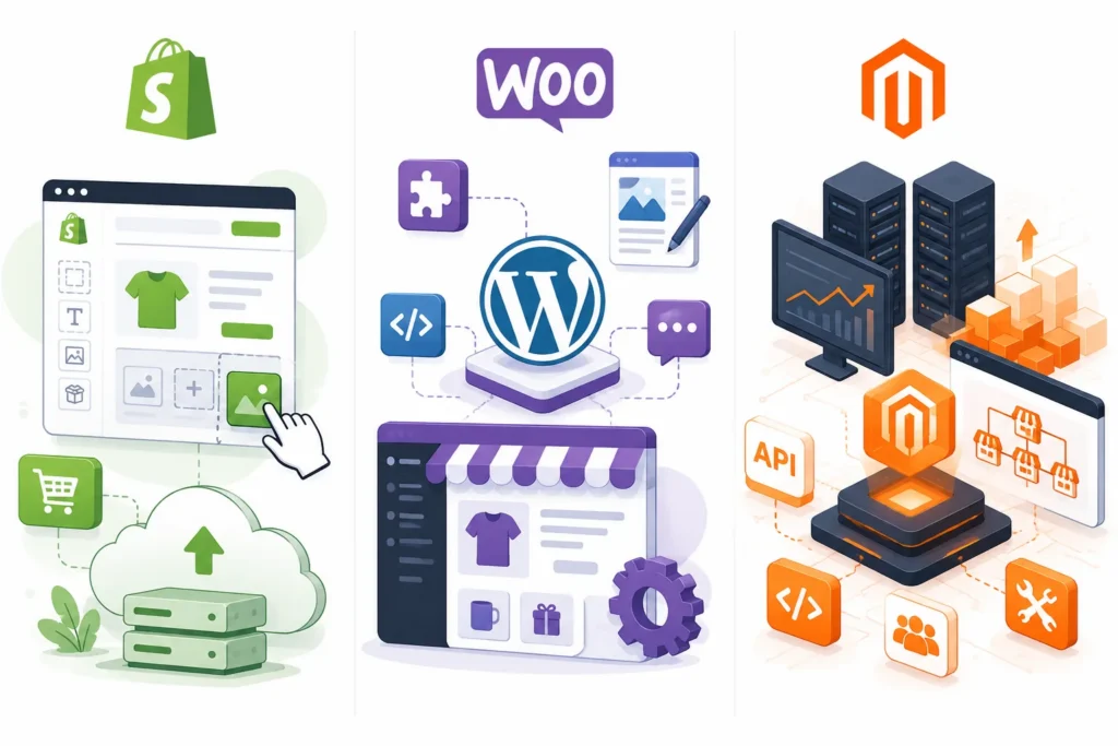 Shopify vs WooCommerce vs Magento platform comparison Shopify vs WooCommerce vs Magento platform comparison