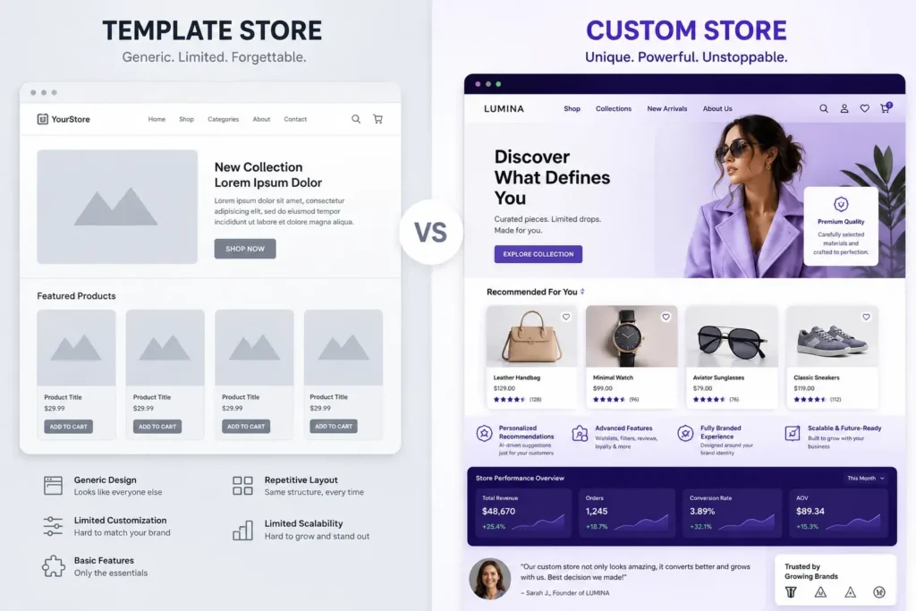 Template vs custom eCommerce website comparison Template vs custom eCommerce website comparison