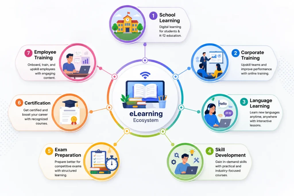 Types of eLearning apps infographic Types of eLearning apps infographic