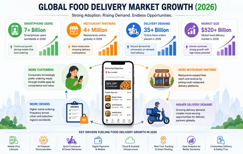 Food delivery market growth and adoption infographic 2026 Food delivery market growth and adoption infographic 2026