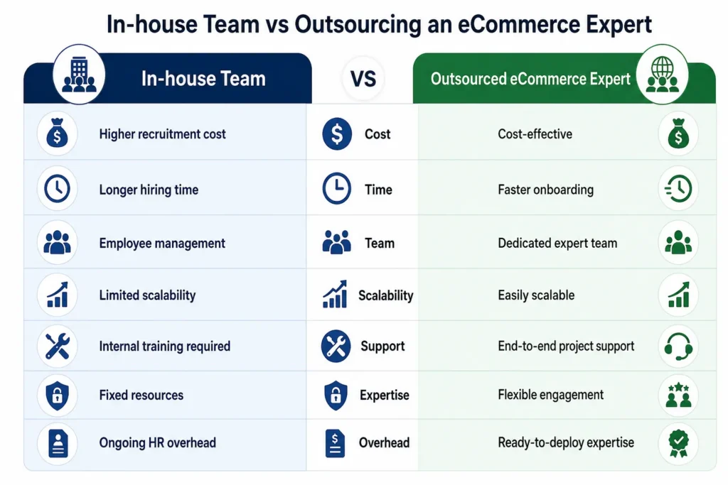 In-house vs outsourced eCommerce expert comparison In-house vs outsourced eCommerce expert comparison