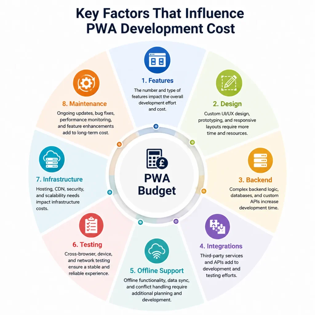 PWA development cost factors wheel PWA development cost factors wheel