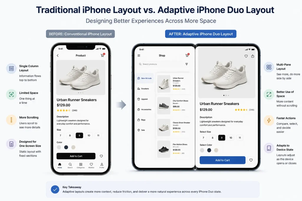 Traditional vs adaptive iPhone Duo layout comparison Traditional vs adaptive iPhone Duo layout comparison