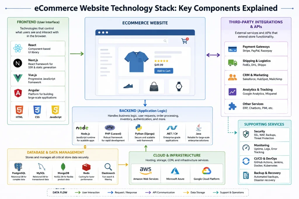 eCommerce website technology stack architecture diagram